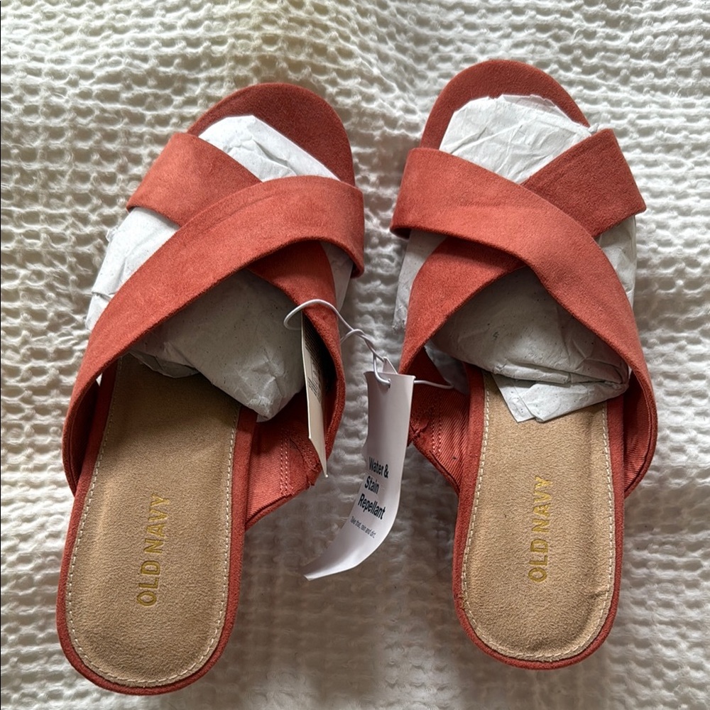 Old Navy Terracotta Criss-Cross Slide Heels with Leather Straps